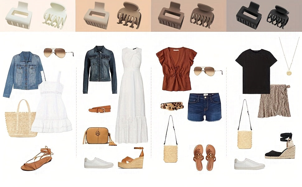 Medium 1.6 in (4.1 cm) Matte Rectangle Double-Row Hair Claw Clips for Thin to Medium Fine Hair – Non-Slip Jaw, Smooth Grip, 4-Pack or 8-Pack