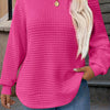 Plus Size Waffle Knit Black Sweatshirt - Lightweight Long Sleeve Round Neck Pullover for Women, Fall/Winter