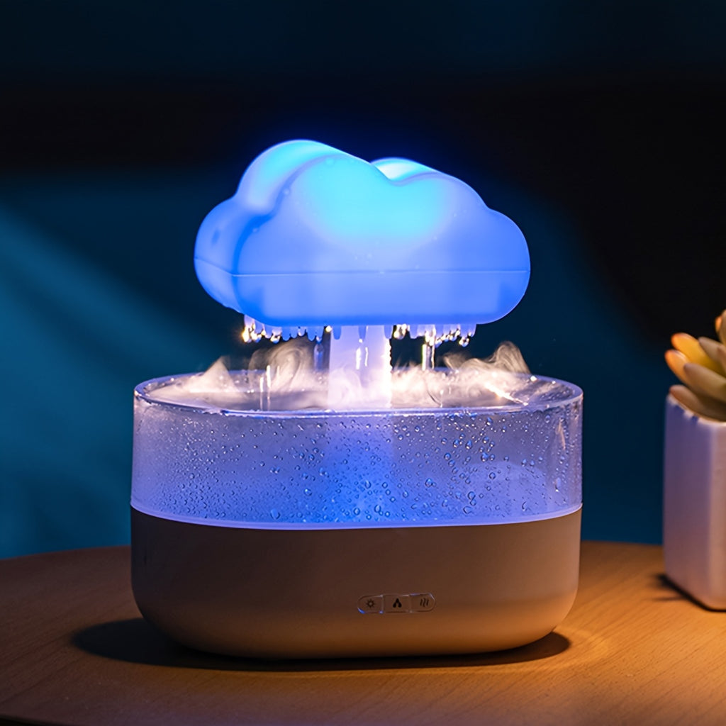 Raindrop Aroma Diffuser with Colorful LED Night Light – USB Rain Cloud Humidifier & Essential Oil Diffuser for Desktop (10–20 m² / 107–215 ft²)