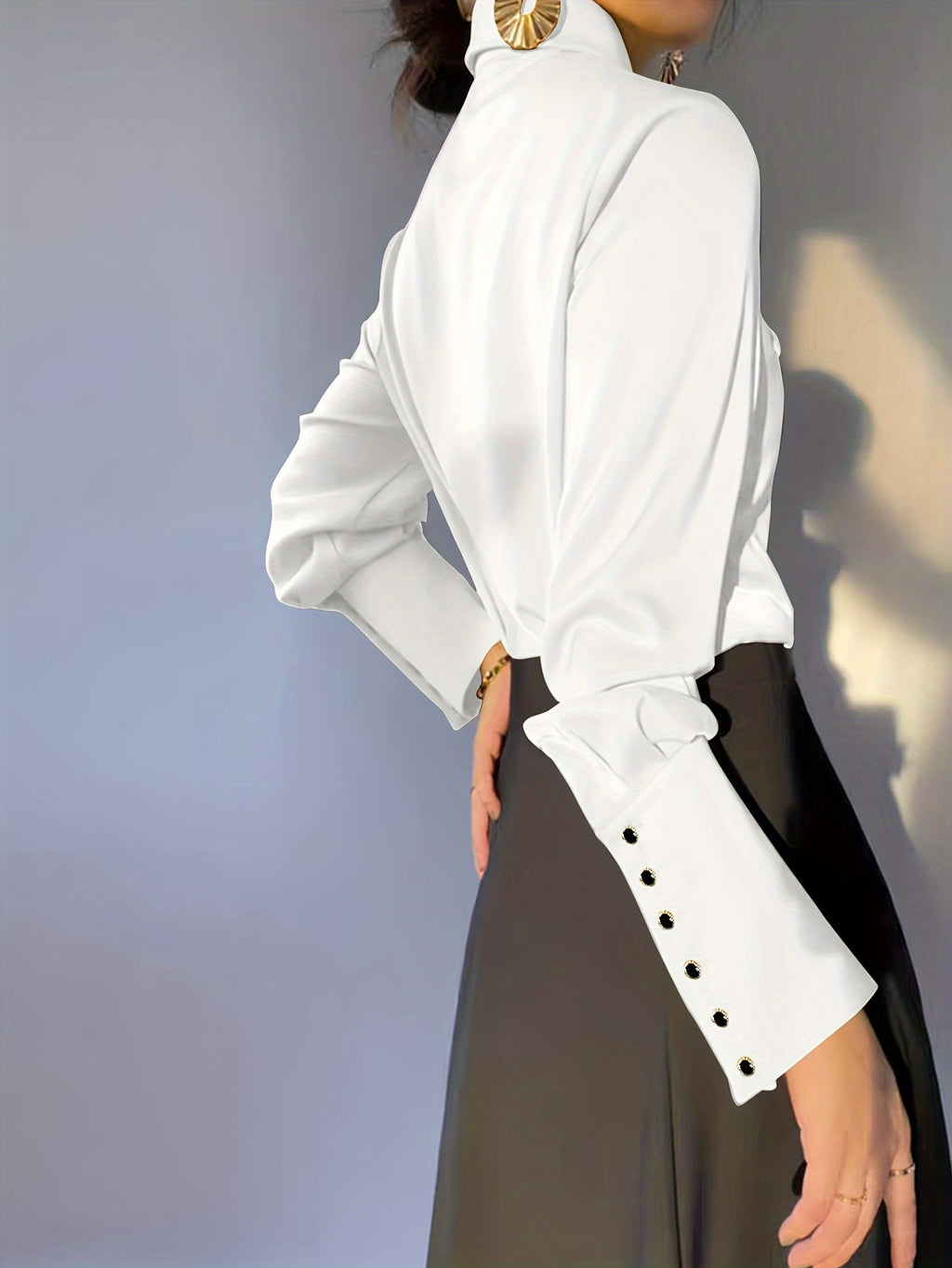 Women's Lapel Long Sleeve Casual Shirt - Button Front Solid Color Polyester Blouse