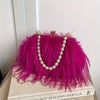 Fluffy Faux Fur Pearl-Handle Evening Clutch — Winter Party & Valentine’s Day Bag for Women (Phone & Coins)