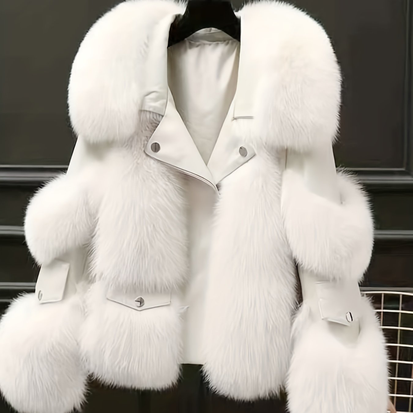 SCACTO Women's Faux Fur Jacket with Leather Accents - Long Sleeve Casual Coat