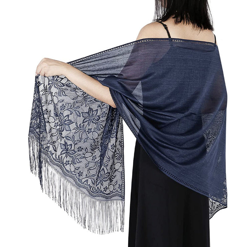 Lightweight Fringe Shawl Wrap for Women — Solid Floral Lace Evening Scarf for Weddings & Parties