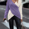 Plus Size Twist Front Colorblock V-Neck Sweater - Long Sleeve Knit Pullover for Fall and Winter
