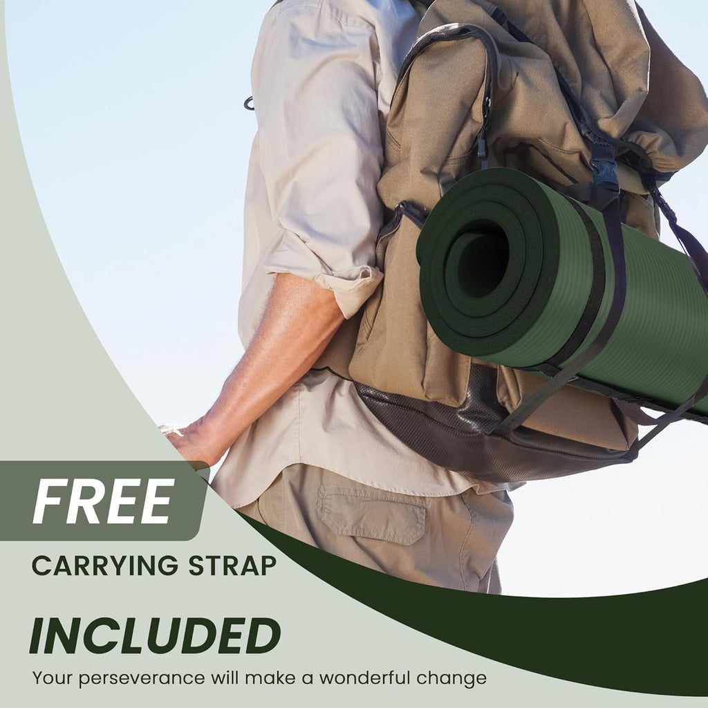 BalanceFrom 1" (25 mm) Extra Thick Yoga Mat - 71 in x 24 in (180 x 61 cm) High-Density Non-Slip Pilates & Exercise Mat with Carry Strap