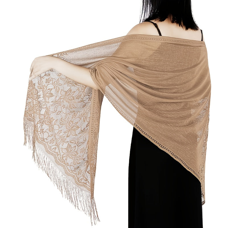Lightweight Fringe Shawl Wrap for Women — Solid Floral Lace Evening Scarf for Weddings & Parties