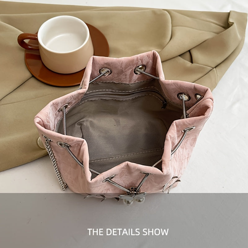 Trendy Women's Bowknot Convertible Tote Bucket Bag – PU Leather Chain Crossbody