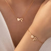 Minimalist Heart & Letter Necklace and Bracelet Set - Two-Piece Women's Everyday Jewelry