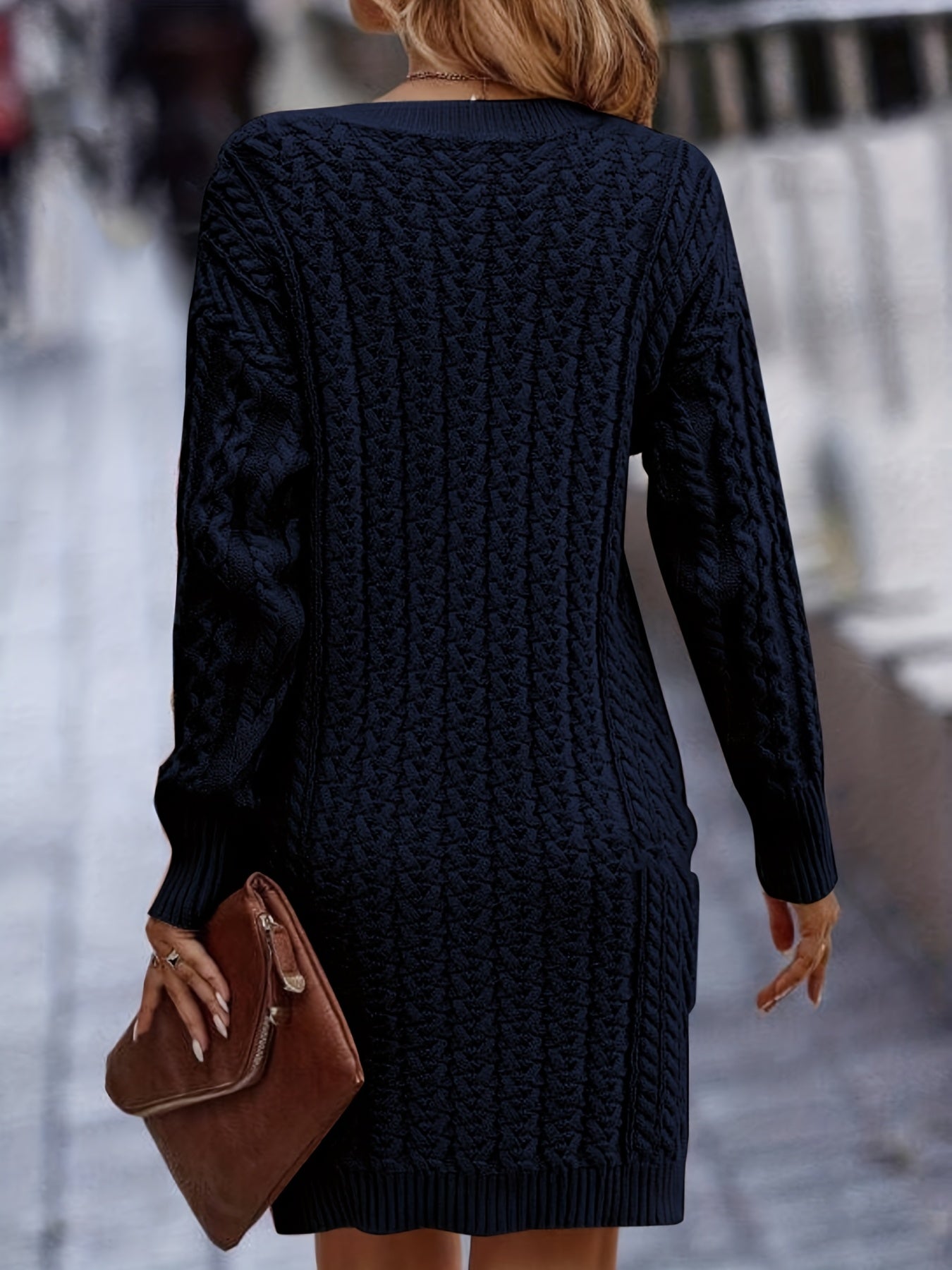 Women's V-Neck Cable Knit Midi Sweater Dress - Soft Pink Long Sleeve Bodycon, All-Season Office and Casual