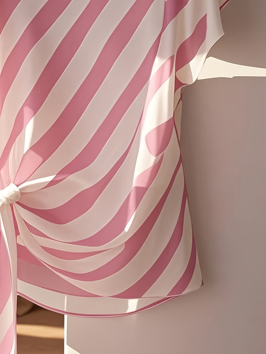 Women's French-Inspired Sleeveless Bow Blouse – Semi-Sheer Striped Crew-Neck Top for Spring, Summer & Fall