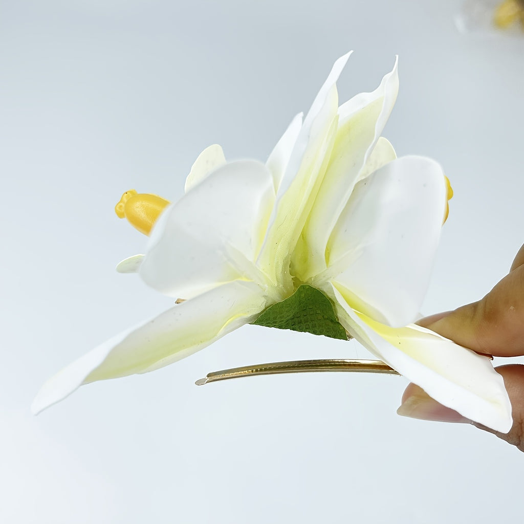 Bohemian Fabric Flower Hair Clip – Tropical Orchid Duckbill Side Hairpin for Weddings & Beach Parties