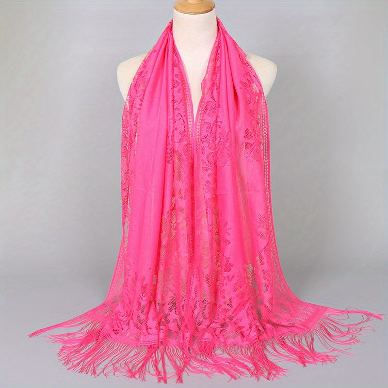 Floral Lace Tassel Scarf Shawl for Women - Bridal Mesh Fringe Wrap for Wedding & Evening