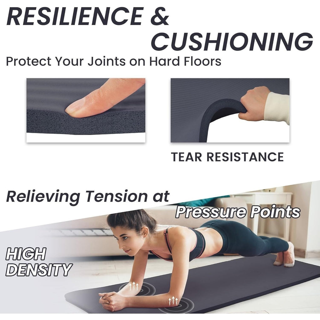 BalanceFrom 1" (25 mm) Extra Thick Yoga Mat - 71 in x 24 in (180 x 61 cm) High-Density Non-Slip Pilates & Exercise Mat with Carry Strap