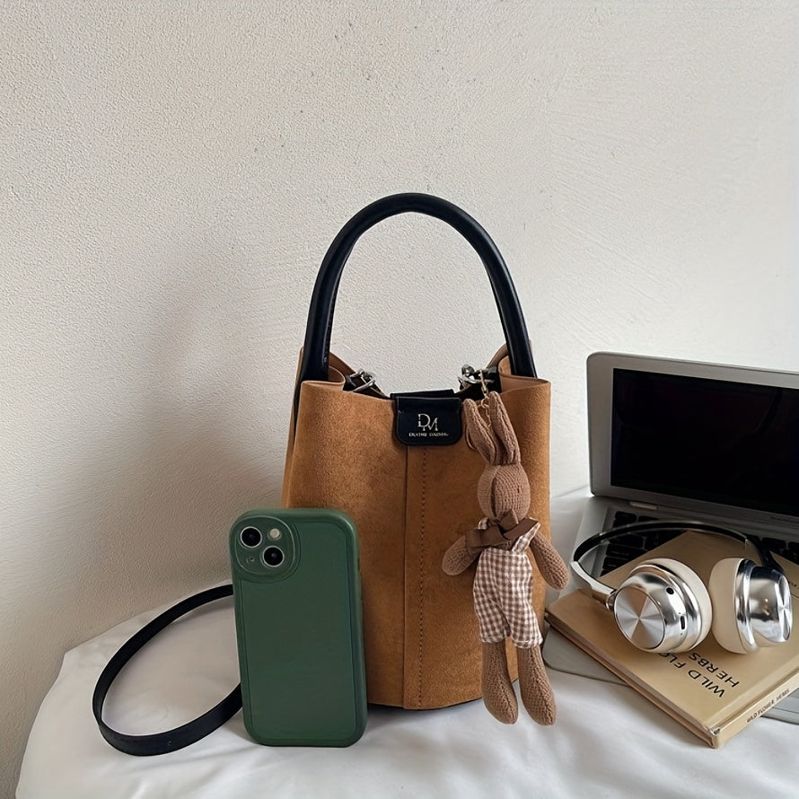 Women's Felt Bucket Bag – Adjustable Crossbody Purse with Magnetic Closure & Gold-Tone Hardware | Khaki, Dark Brown, Green, Yellow, Black