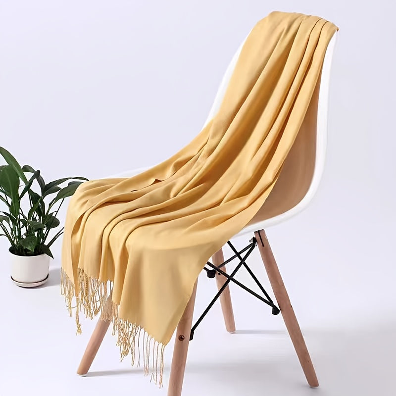 Women's Tassel Long Scarf - Lightweight All-Season Polyester Shawl & Air-Conditioning Wrap