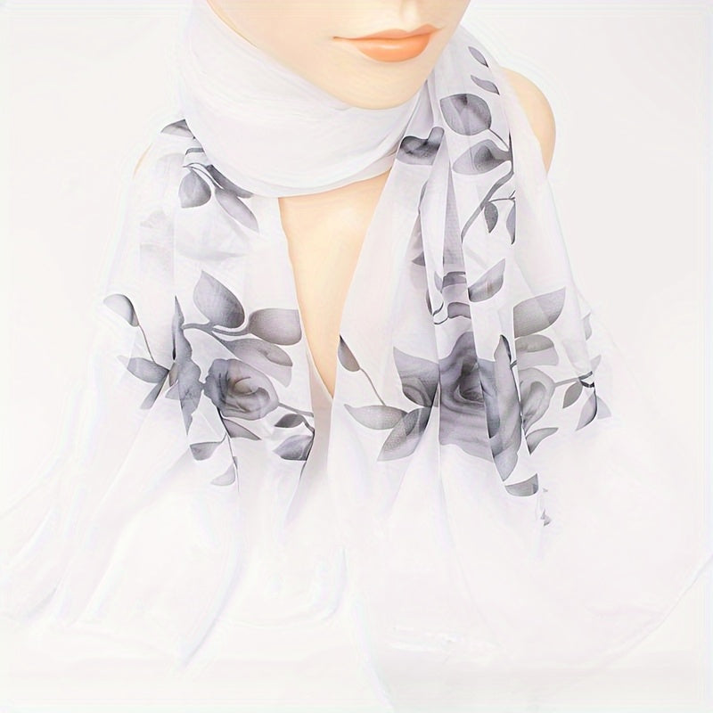 Large Floral Chiffon Scarf - Lightweight Windproof Beach & Casual Wrap, 59.1 x 19.7 in (150 x 50 cm)