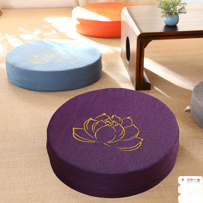 Purple Lotus Hemp Meditation Mat — Circular Woven Yoga Mat, Thick Medium-Firm Support for Kneeling & Floor Sitting