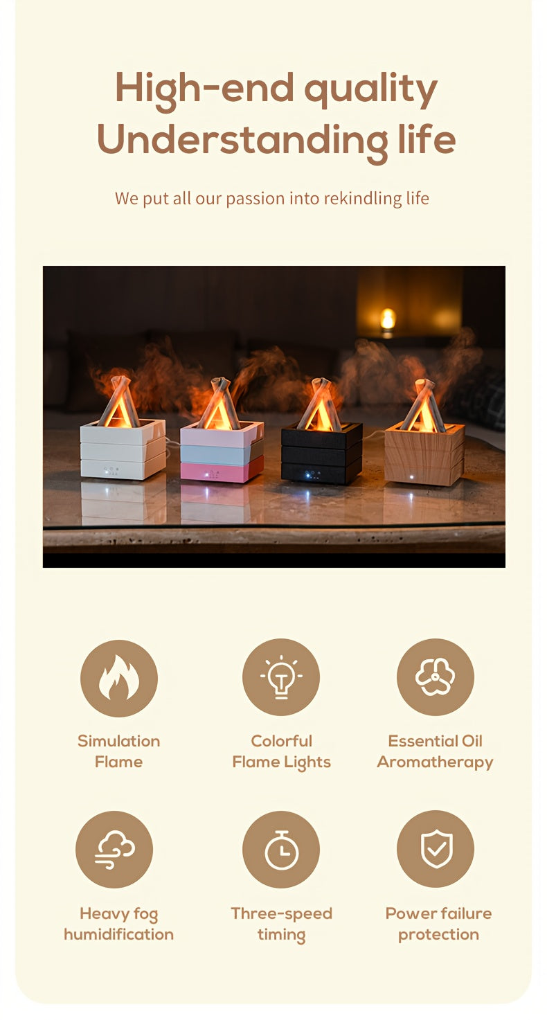 280 mL (9.5 fl oz) Flame Effect Essential Oil Diffuser - Ultrasonic Aroma Humidifier with 7-Color LED, Silent Sound Wave Atomizer, 2/4-Hour Timer & Auto Shutoff for Bedroom Office Yoga