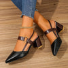 Pointed Toe Block Heel Slingback Sandals for Women, Mid Heel Solid Color Dress & Casual Shoes