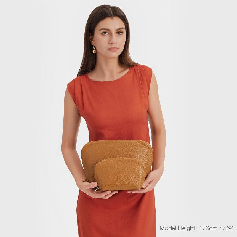 2-Pack Kattee Women's Leather-Look Makeup & Toiletry Organizer Set — Travel Cosmetic Bags with Top & Bottom Access, Multi-Compartment Pouches, Gold Zippers