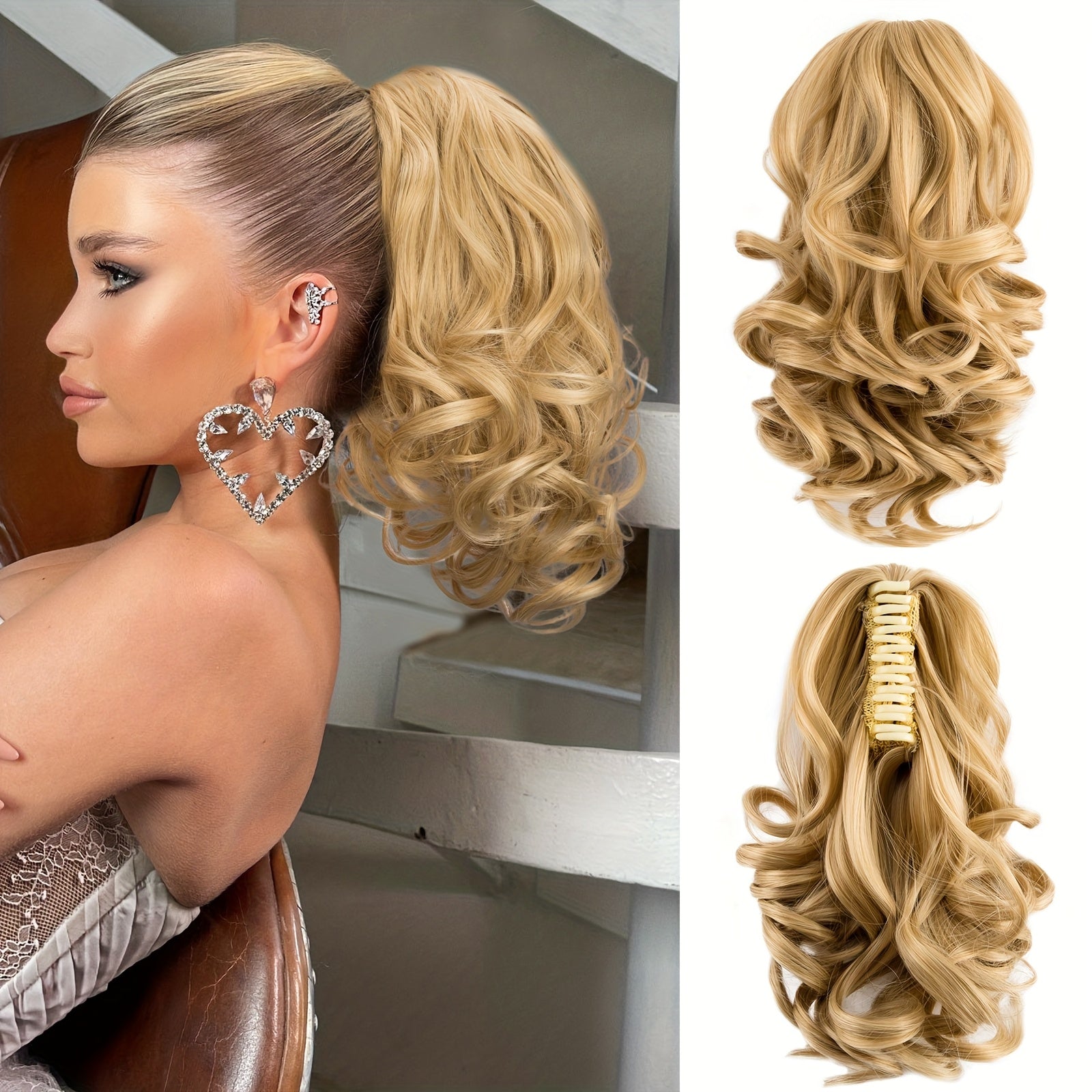 SLEEKCUTE Curly Wavy Clip-In Ponytail Extensions – High-Heat Synthetic Hair for Instant Volume & Natural Bounce