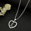 Vintage Silvery Alphabet Heart Pendant Necklace with Rhinestone Accents, Zinc Alloy Everyday Jewelry