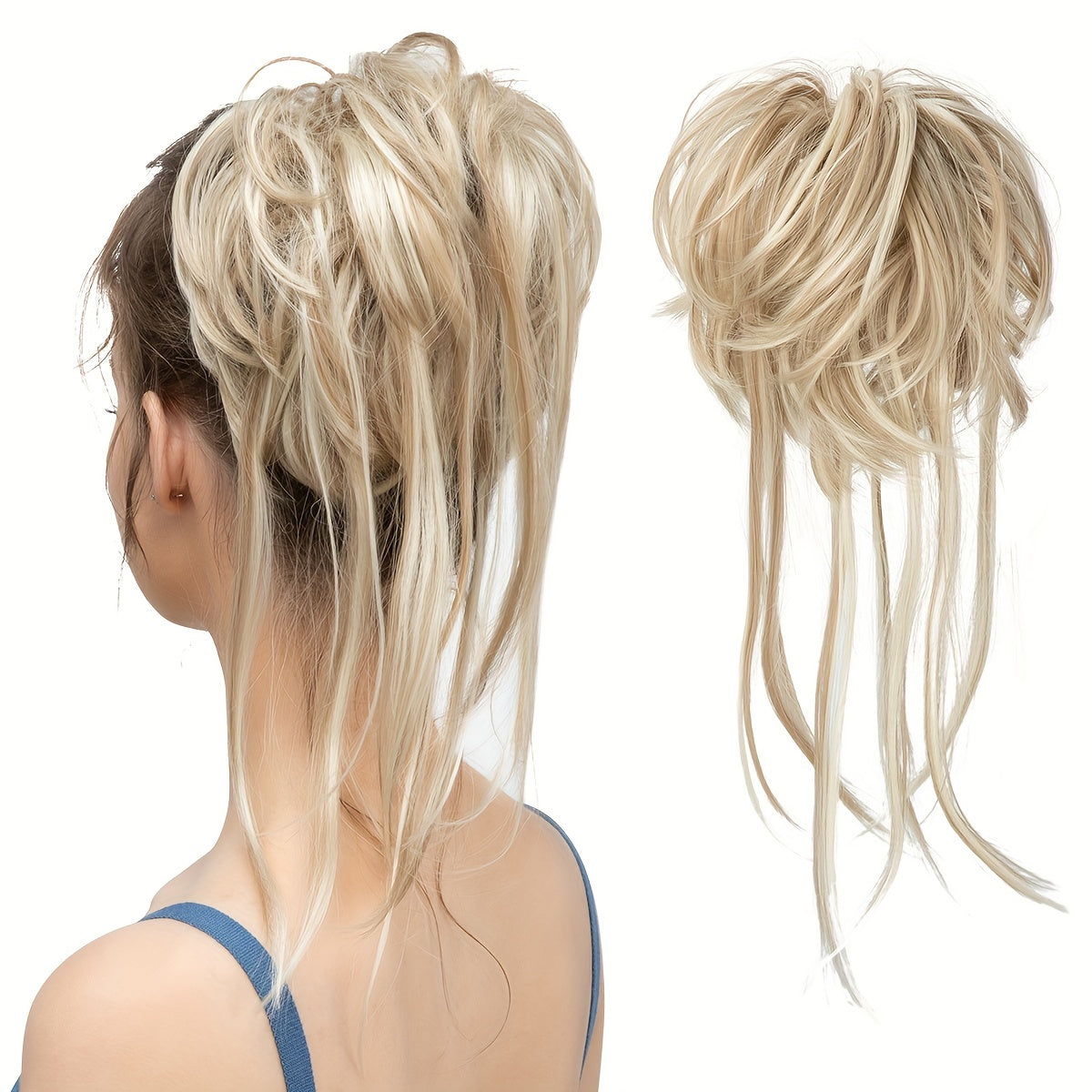 Curly Ponytail Hair Extension with Straight Tail - Messy Bun Hairpiece, Heat-Resistant High-Temperature Fiber Updo for Women