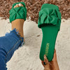 Women's Pleated Slide Sandals, Square Open Toe Flat Summer Slip-On