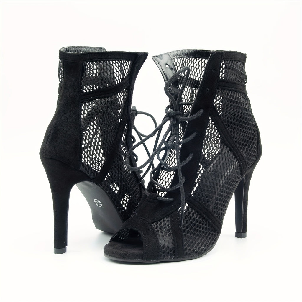 Women's Breathable Mesh Stiletto Heels Peep Toe D'Orsay Lace-Up Dress Pumps