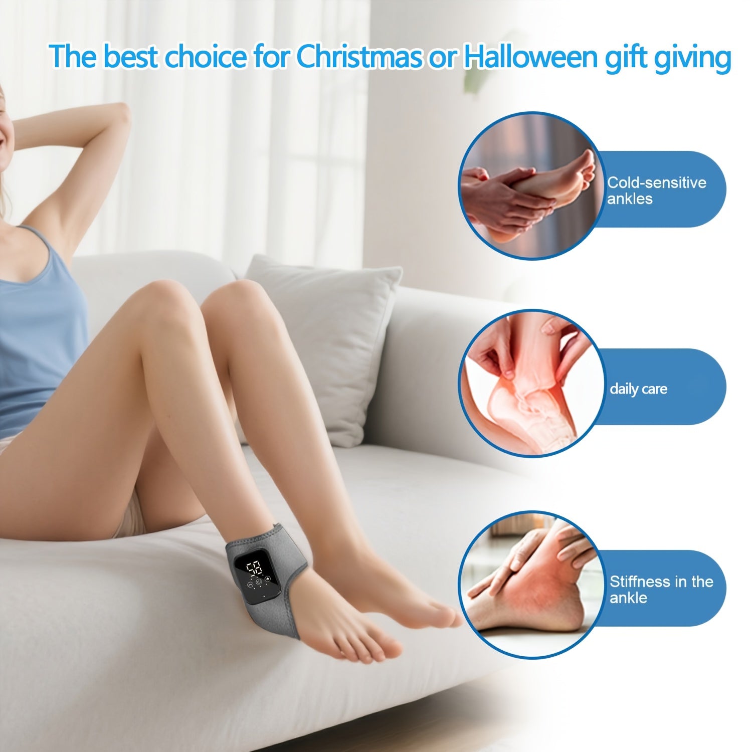 Wireless Heated Foot & Ankle Massager — 3 Vibration & 3 Heat Modes, USB Rechargeable, LCD Display, Portable