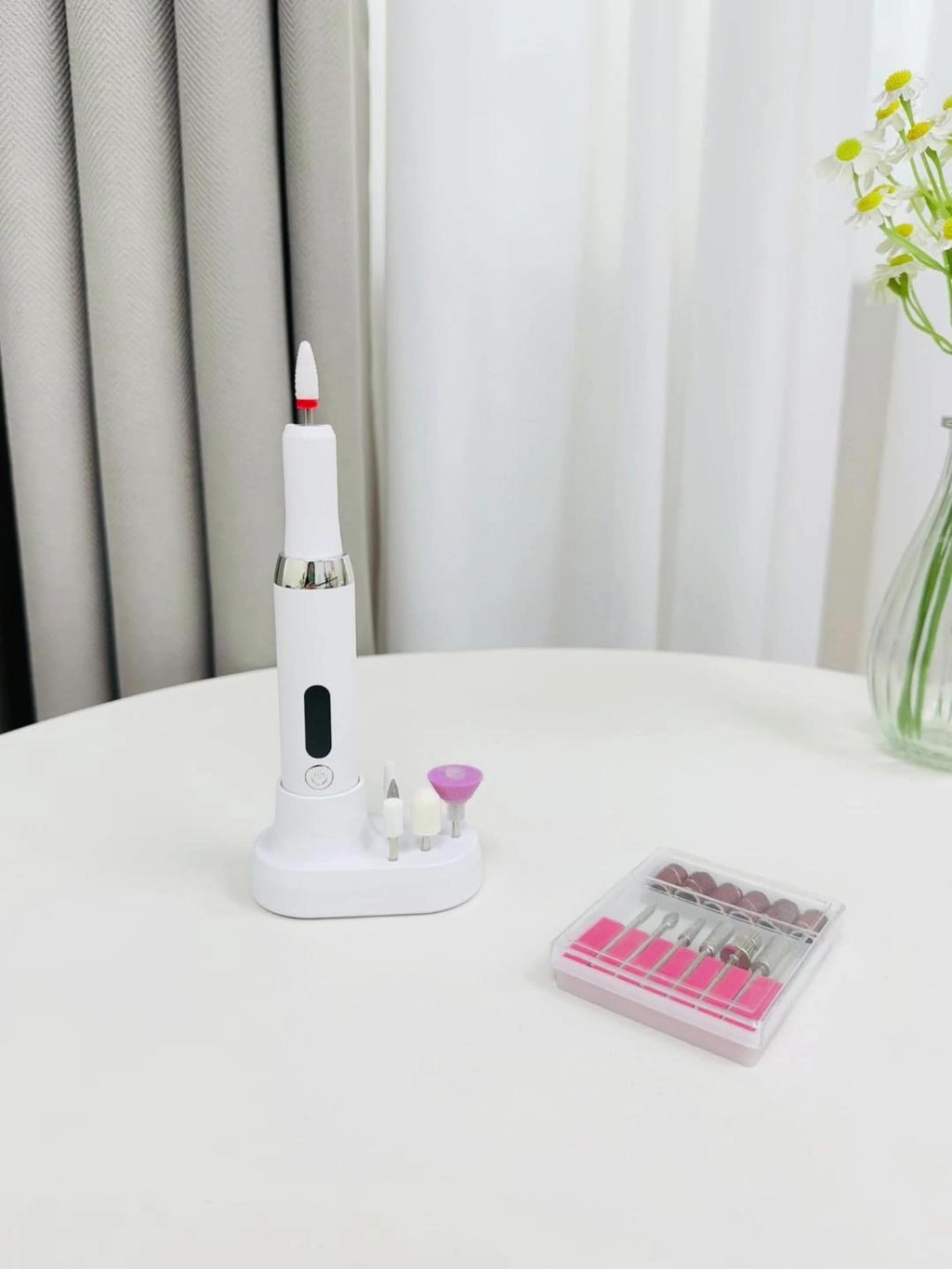 Professional Rechargeable Electric Nail Drill Kit - Portable Nail File & Polisher with 12 Bits, 6 Sanding Bands & Charging Station