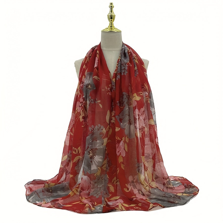 Vintage Paisley Ombre Scarf – Long 180 x 70 cm (70.85 x 27.5 in) Polyester Shawl for Women, Brown-to-Blue Geometric Floral Print