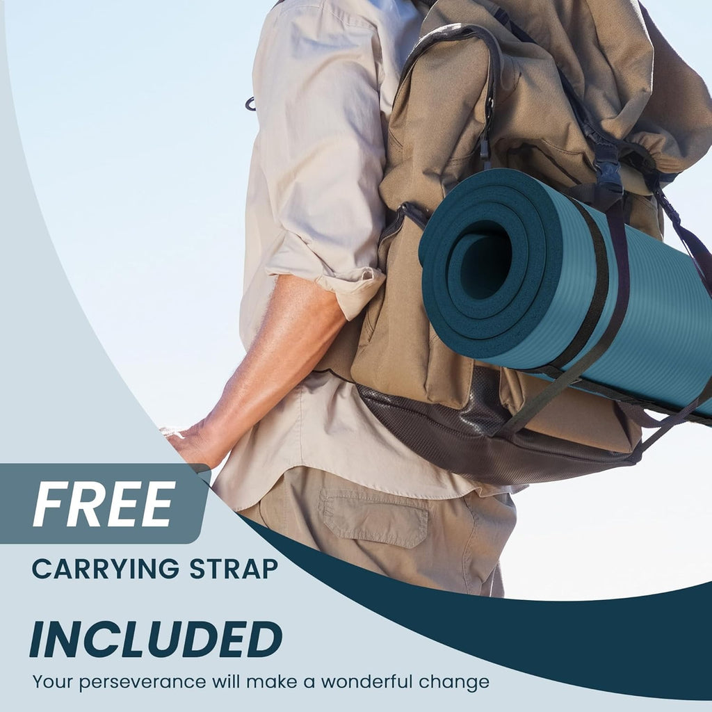 BalanceFrom 1" (25 mm) Extra Thick Yoga Mat - 71 in x 24 in (180 x 61 cm) High-Density Non-Slip Pilates & Exercise Mat with Carry Strap