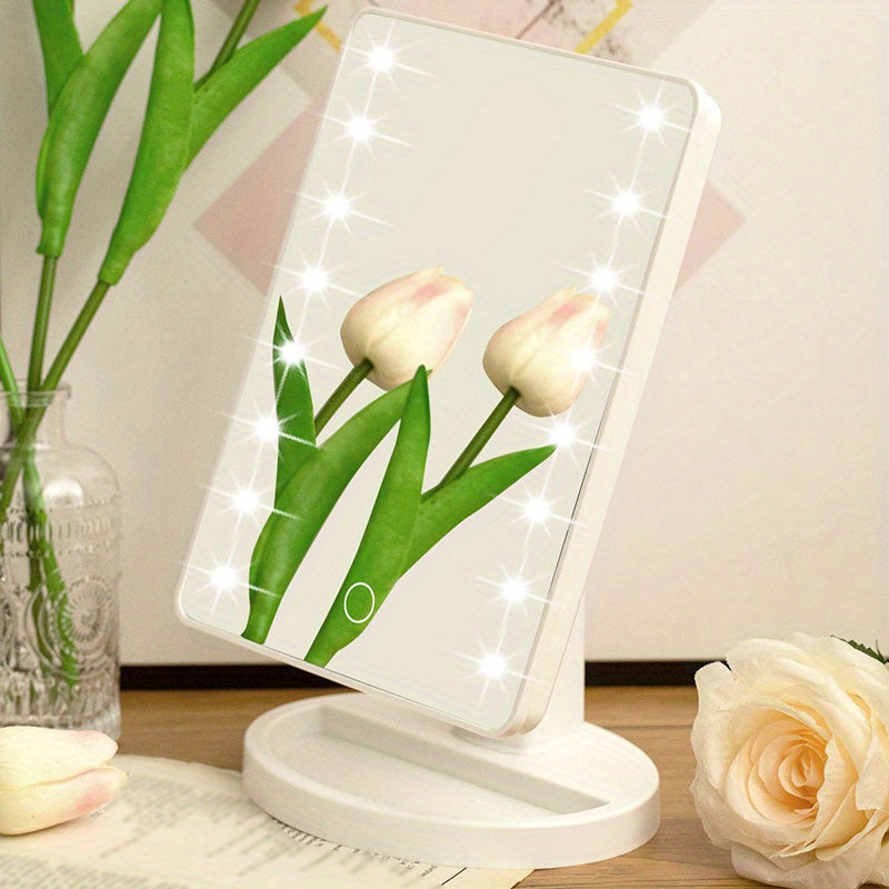 Portable Touchscreen LED Makeup Mirror — USB Powered, 3 Brightness Levels, Adjustable Desktop Vanity — Perfect Mother's Day Gift