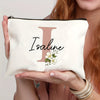 Customizable Floral Makeup Bag - Foldable Polyester Cosmetic Pouch for Travel, Zippered Toiletry Organizer, Machine Washable, Ideal Bachelorette Gift