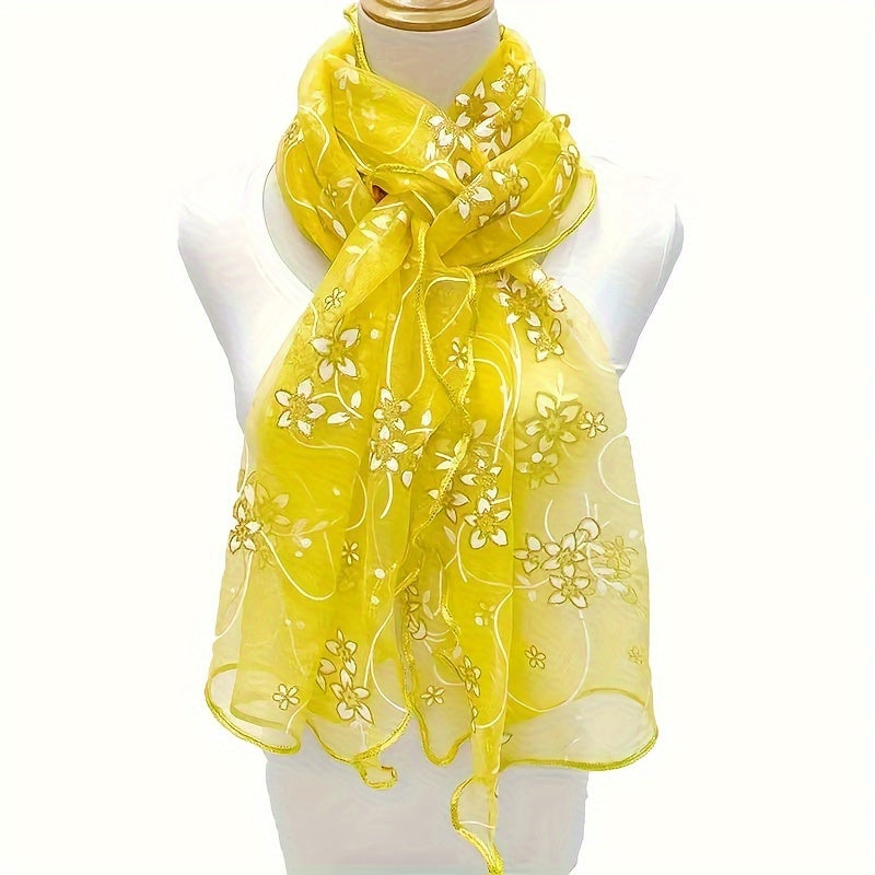 Floral Embroidered Scarf – Breathable, Windproof Boho Shawl & Sunproof Travel Wrap
