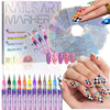 12-Pack Press Nail Art Pen Set 0.5mm – Quick-Dry 3D Acrylic Nail Polish Markers + 24 Reusable Template Stickers for DIY Nail Design