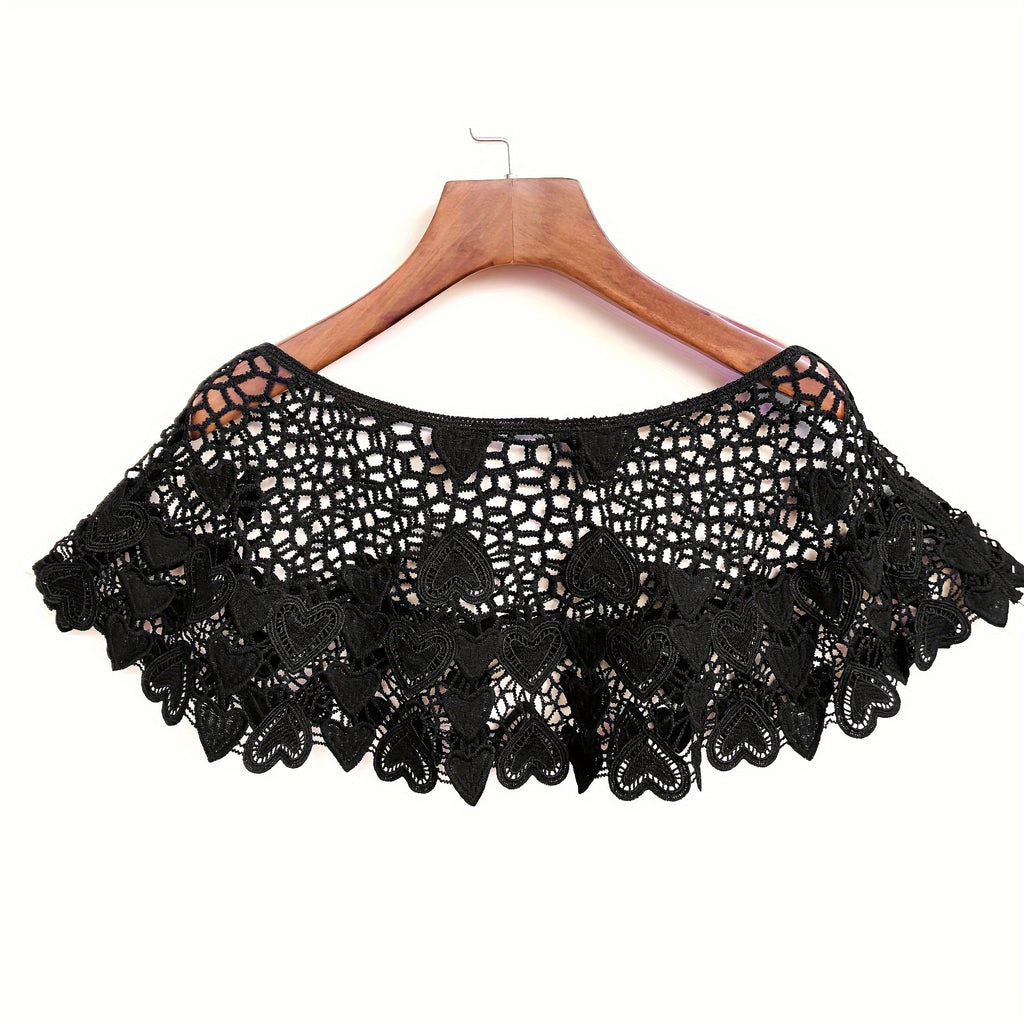 Hollow-Out Lace Pullover Shawl Cape – Lightweight Monochrome Summer Knit Poncho
