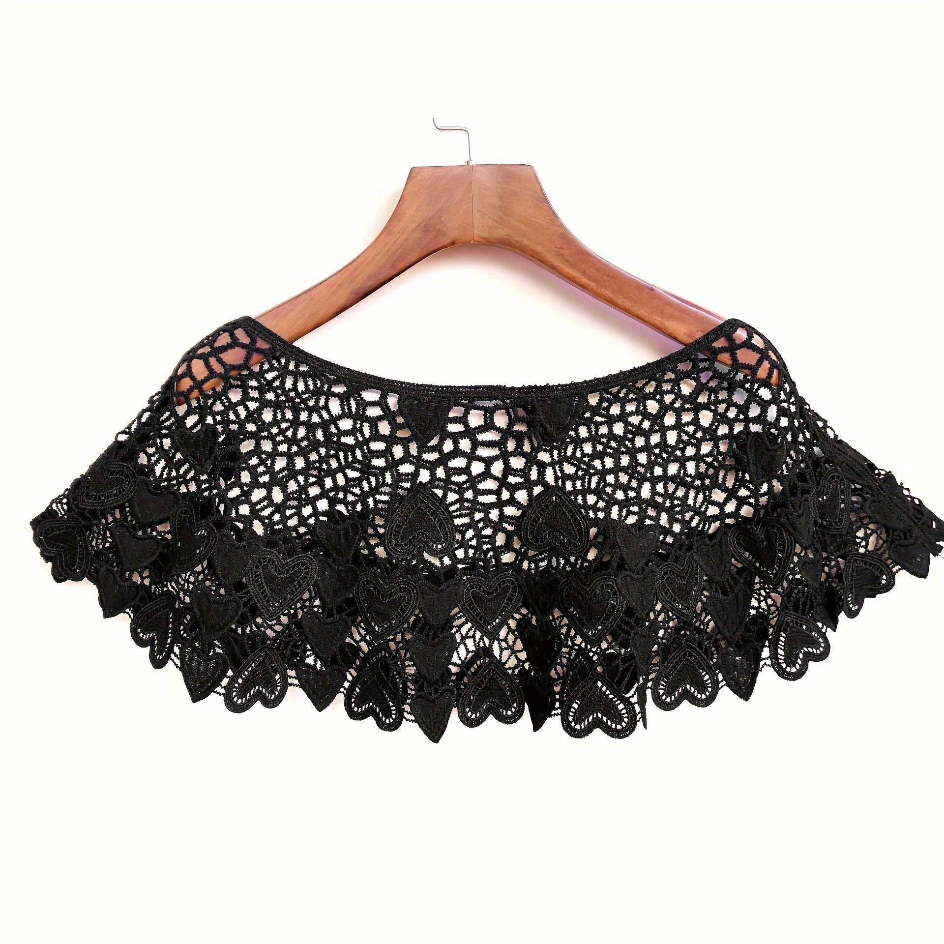 Hollow-Out Lace Pullover Shawl Cape – Lightweight Monochrome Summer Knit Poncho