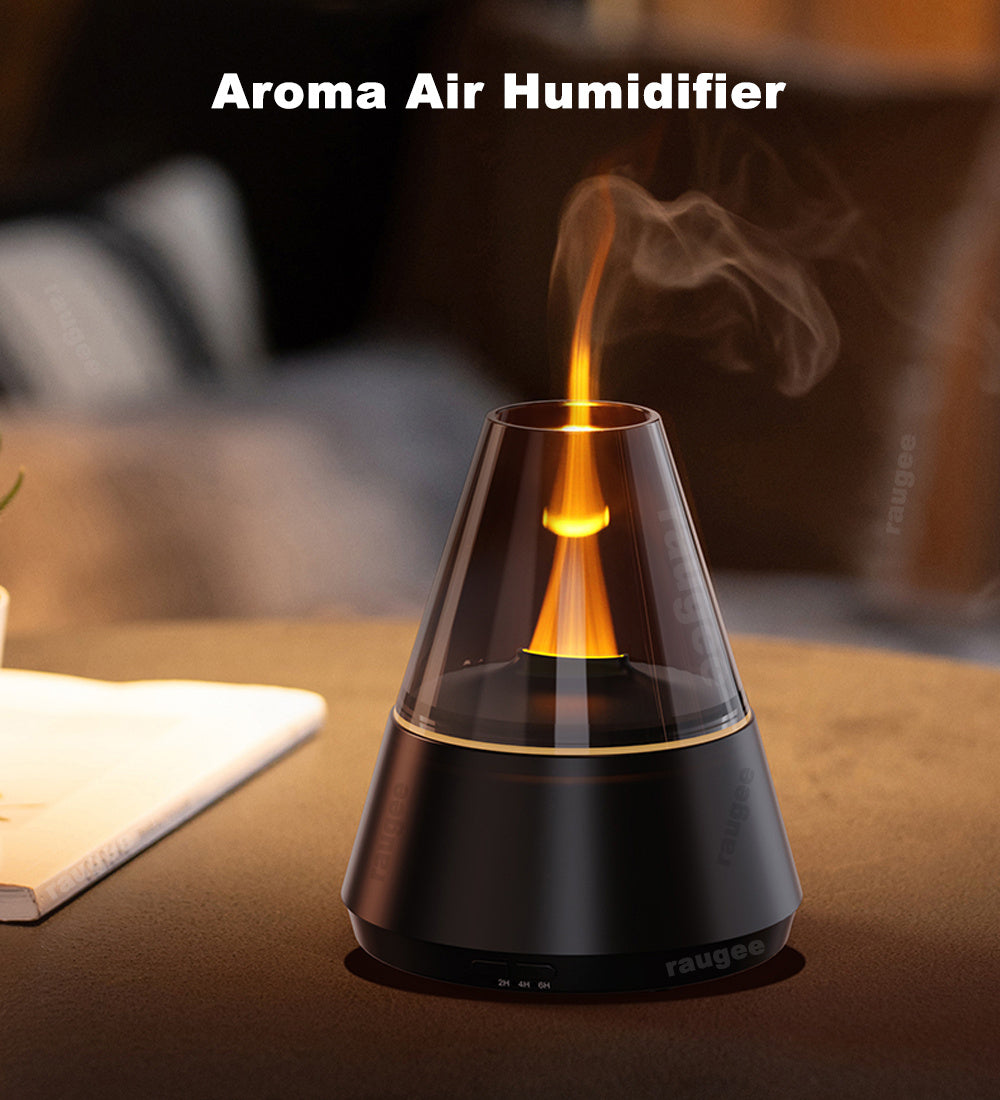 Real Flame Effect Aromatherapy Diffuser & Humidifier - USB Essential Oil Diffuser with 7 LED Colors, Ultra-Quiet, 120ml Tank, Auto Shut-Off, Timer