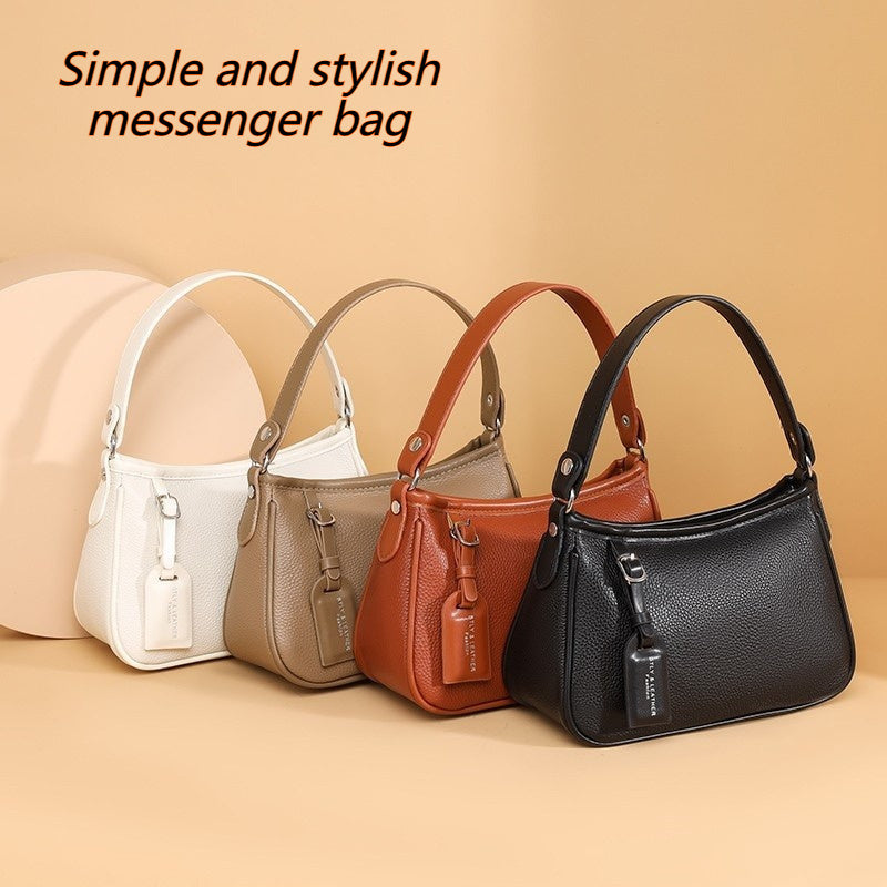 Women's Genuine Leather Crossbody Bag - Minimalist Black Zipper Shoulder Purse for Work, Travel & Parties