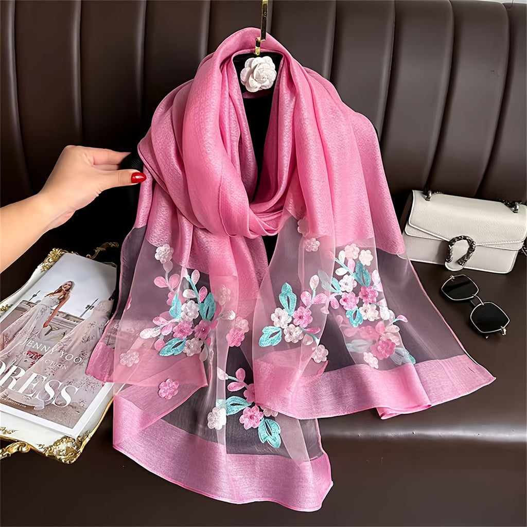 Embroidered Floral Scarf Lightweight Breathable Sunscreen Travel Shawl for Women