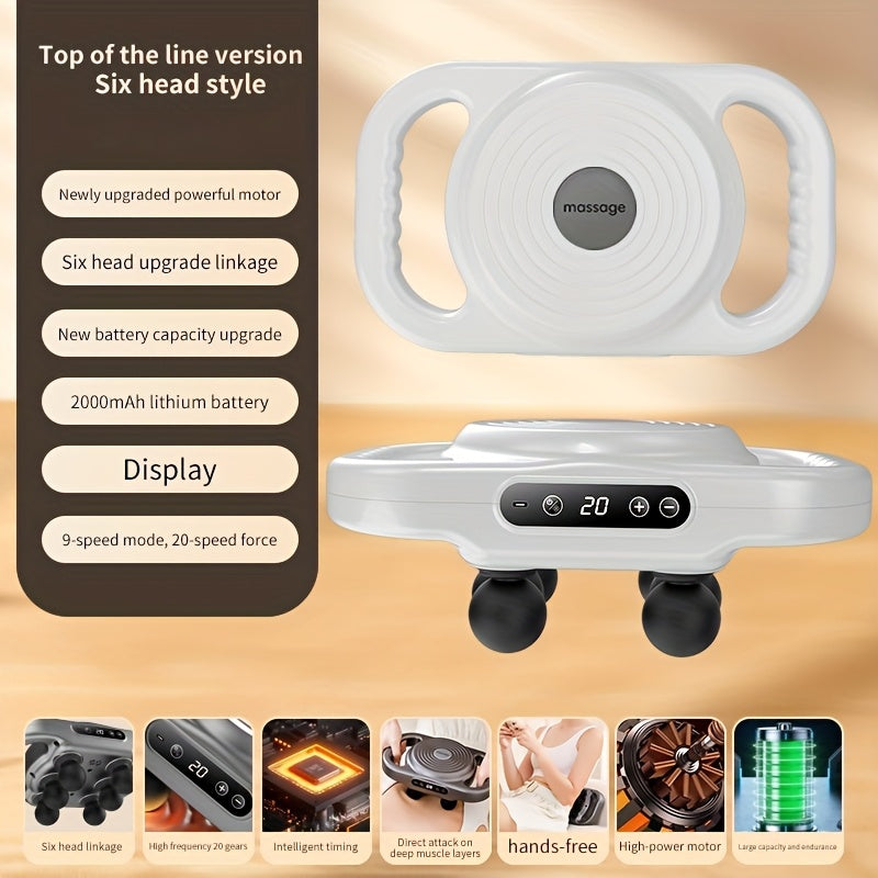 6-Head Percussion Massage Gun — Deep Tissue Massager, 44.1 lb (20 kg) Force, 9,600 RPM, 14 mm Travel, Rechargeable 1800mAh for Neck Back Legs Feet