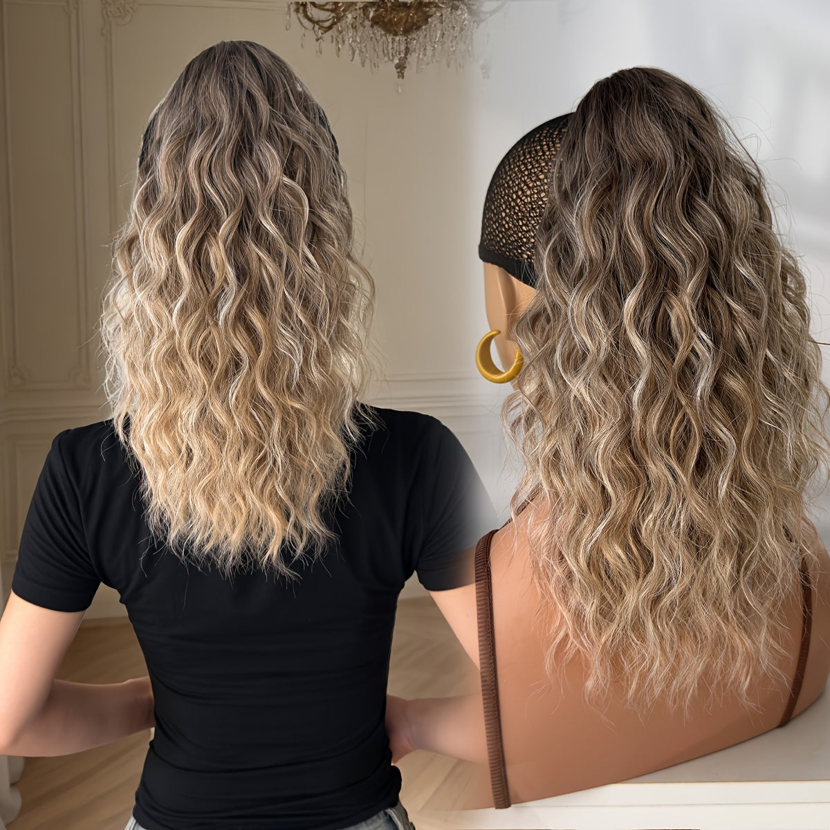 16-Inch (40 cm) Water Wave Claw Ponytail Extension – Heat Resistant Ombre Synthetic Hairpiece for Women