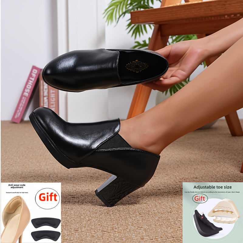 Women's Mary-Jane Block Heel Pumps - Round Toe Non-Slip Comfortable Casual & Elegant Heels