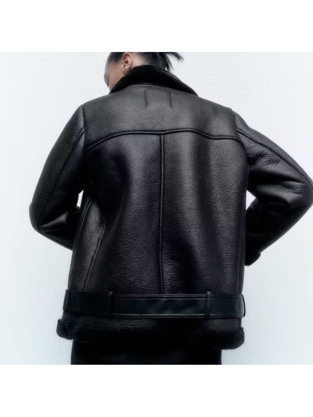 Women's PU Leather Jacket with Faux Fur Collar — Double-Sided Full-Zip Black Coat, Detachable Sleeves, Spring/Fall Casual & Formal Outerwear