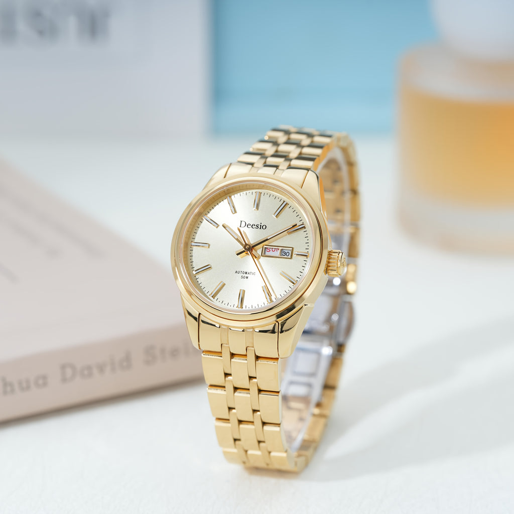 Deesio Women's Stainless Steel Mechanical Automatic Watch, Chain Link Bracelet Business Casual Wristwatch, Gift for Her