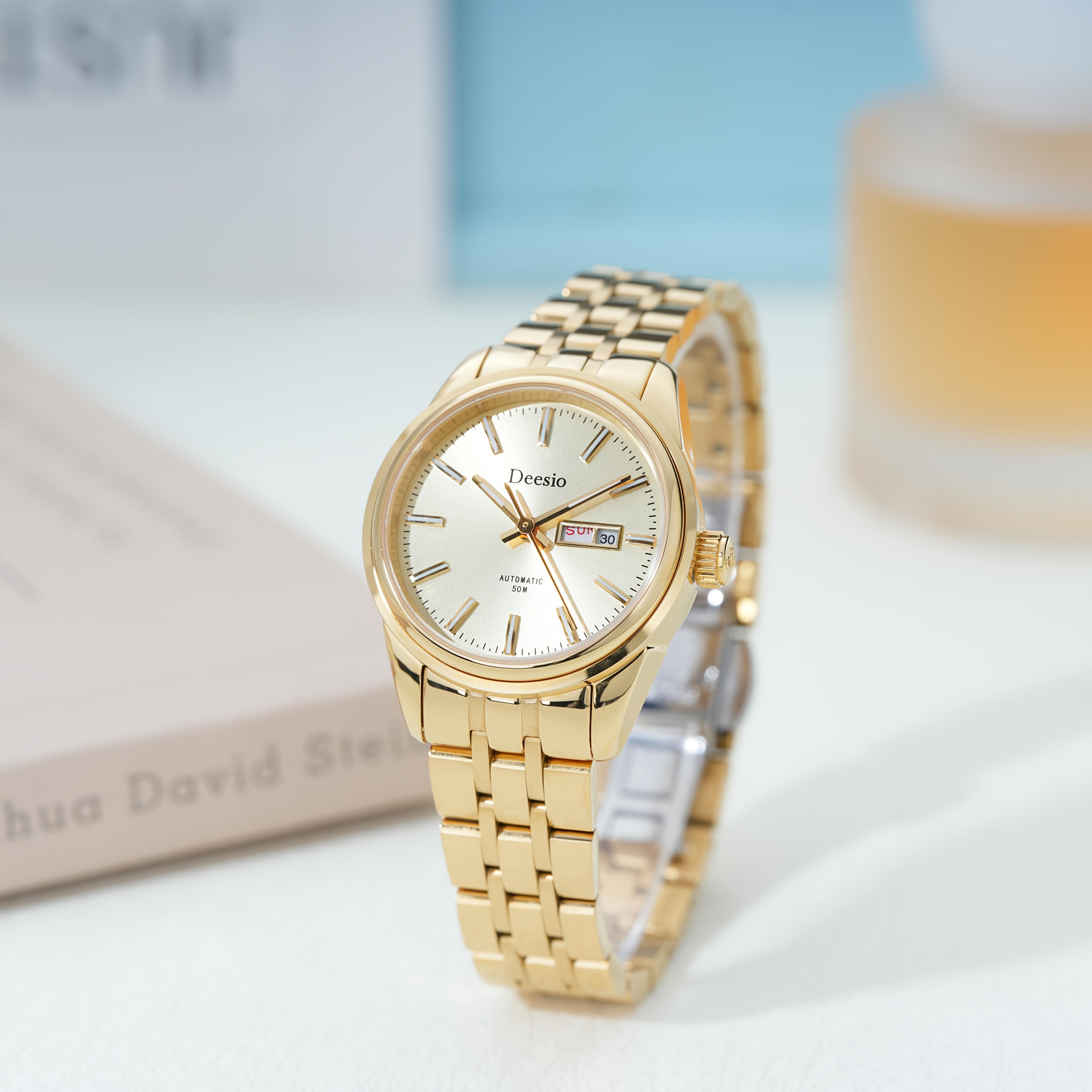 Deesio Women's Stainless Steel Mechanical Automatic Watch, Chain Link Bracelet Business Casual Wristwatch, Gift for Her