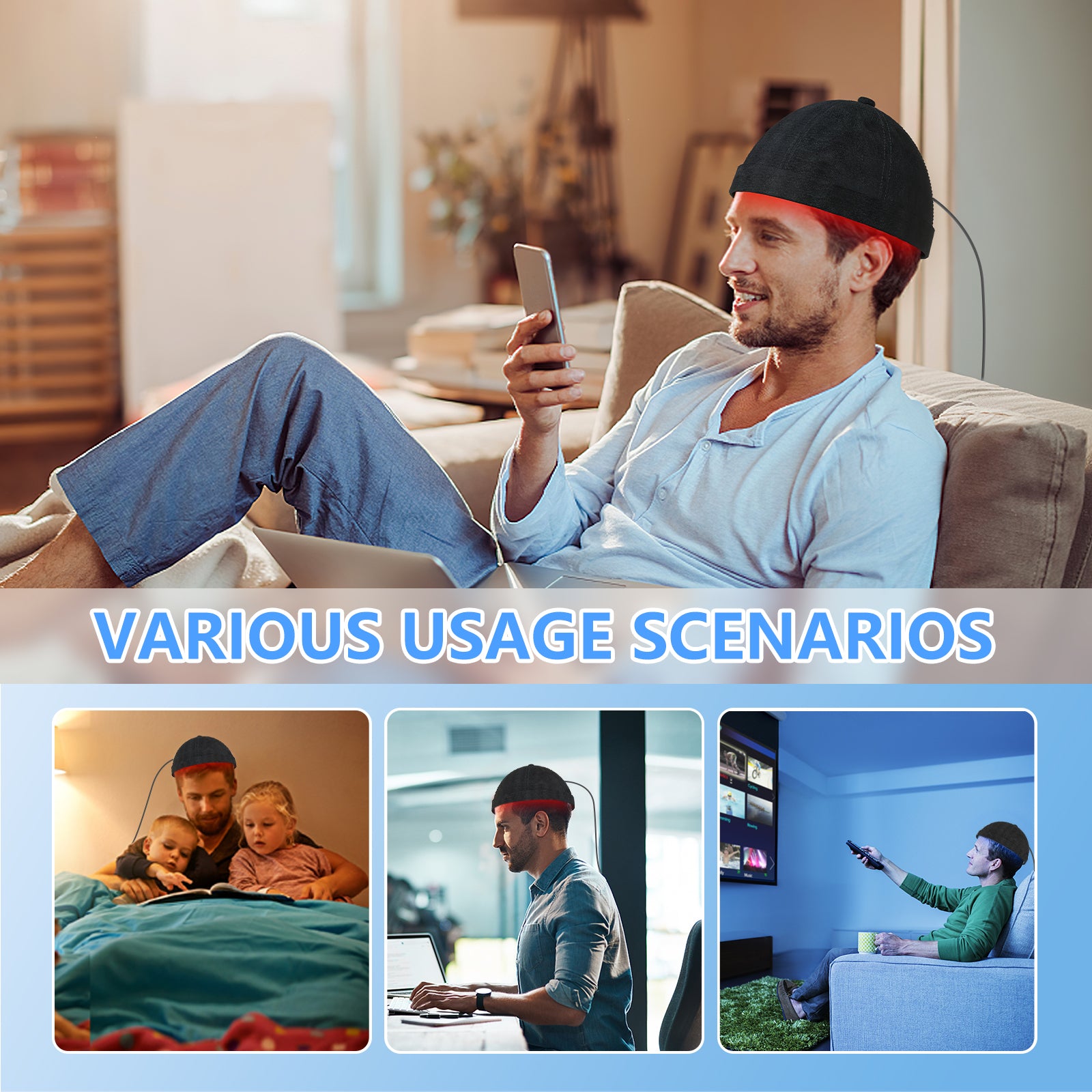 KTS Red Light Therapy Hair Growth Cap – USB-Powered Scalp Massager for Men & Women