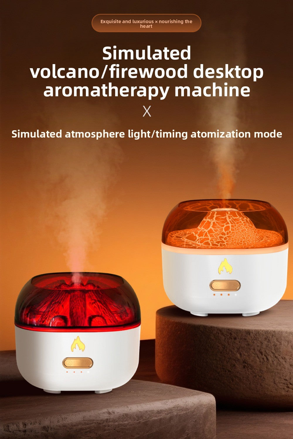 7-Color USB Volcano Aromatherapy Diffuser Humidifier with Ambient Nightlight for Home, Office & Car